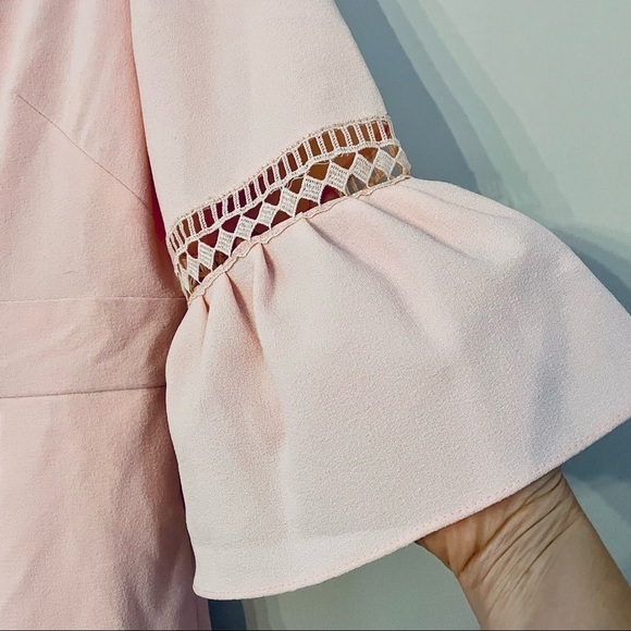 Eliza J 3/4 Bell Sleeve Lace Accent Pastel Pink Peach Dress 16 - Picture 6 of 15